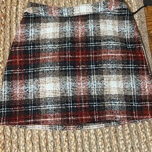 Plaid Mini Skirt - Red, Black, White, Brown